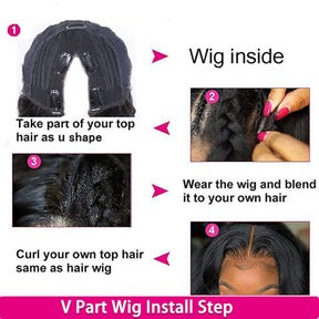 Glueless V Part Wig Body Wave Human Hair Wigs Beginner Friendly