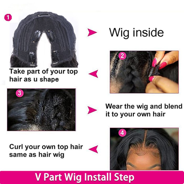 Glueless V Part Wig Silk Straight Wig Beginner Friendly Human Hair Wigs For Women