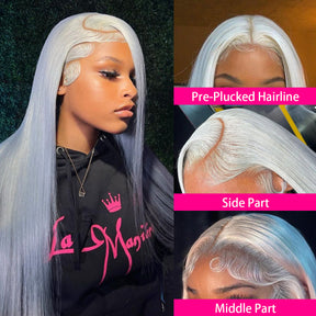 Gray Straight Lace Front Wig Platinum Silver Blonde Human Hair Wigs For Women Transparent Brazilian Remy Colored Hair Wig