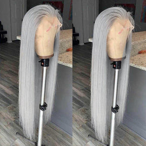 Gray Straight Lace Front Wig Platinum Silver Blonde Human Hair Wigs For Women Transparent Brazilian Remy Colored Hair Wig
