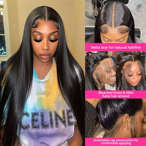 HD Invisible Lace Closure Wigs Straight Hair Glueless Human Hair Wigs
