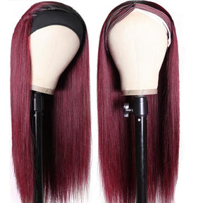 Headband Wig Human Hair 99J Burgundy Red Wig Straight Human Hair Wigs for Women