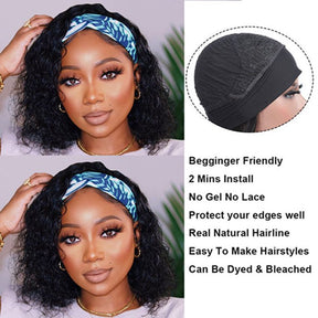 Headband Wig Short Bob Wig Water Wave Human Hair Wigs Machine Made Glueless Wigs