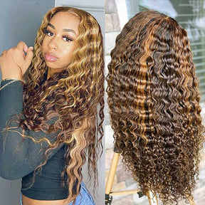 Highlight Deep Wave Frontal Wig 13x4 Lace Front Wigs Human Hair Wigs