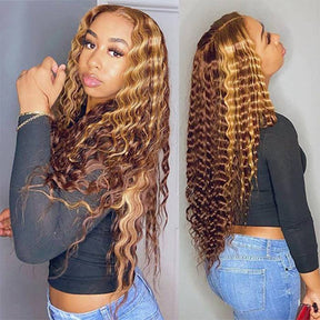 Highlight Deep Wave Frontal Wig 13x4 Lace Front Wigs Human Hair Wigs