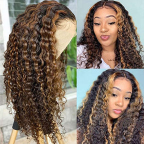 Highlight Deep Wave Frontal Wig 13x4 Lace Front Wigs Human Hair Wigs