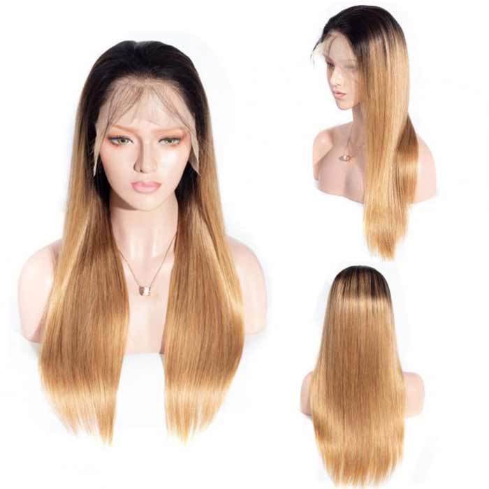 Highlight Ombre T1B/27 Honey Blonde Straight Lace Front Wig For Women