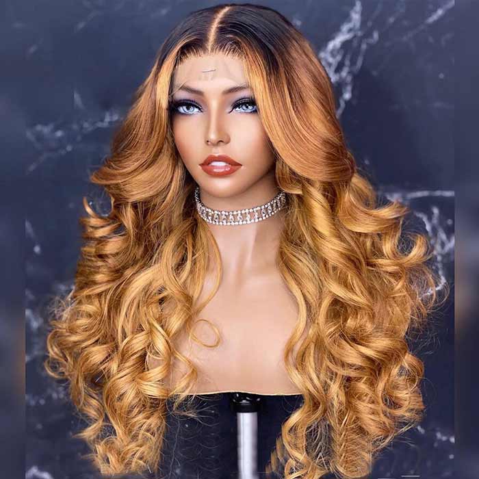 Highlight Ombre T1B/27 Honey Blonde Body Wave Lace Front Wig For Women