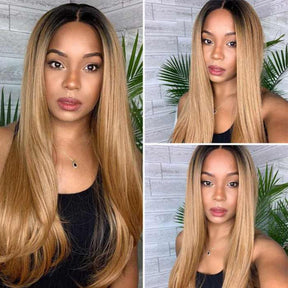 Highlight Ombre T1B/27 Honey Blonde Straight Lace Front Wig For Women