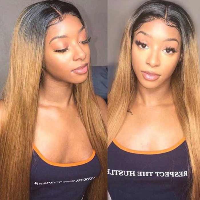 Highlight Ombre T1B/27 Honey Blonde Straight Lace Front Wig For Women