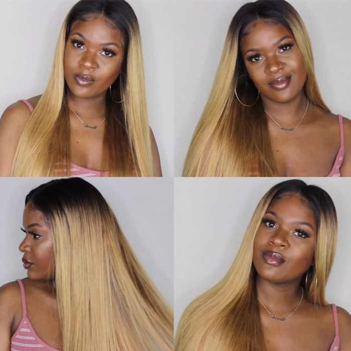 Highlight Ombre T1B/27 Honey Blonde Straight Lace Front Wig For Women