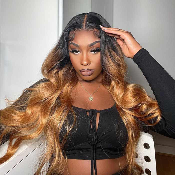 Highlight Ombre T1B/27 Honey Blonde Body Wave Lace Front Wig For Women