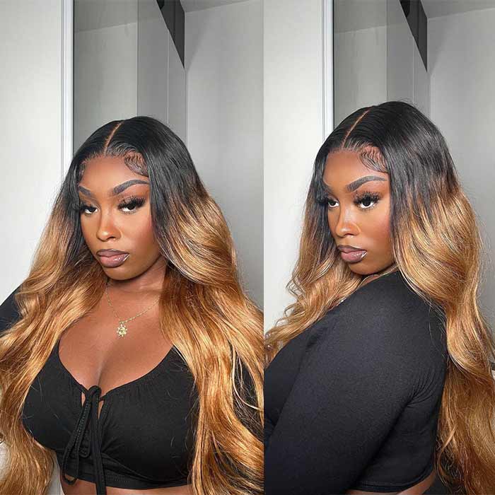 Highlight Ombre T1B/27 Honey Blonde Body Wave Lace Front Wig For Women
