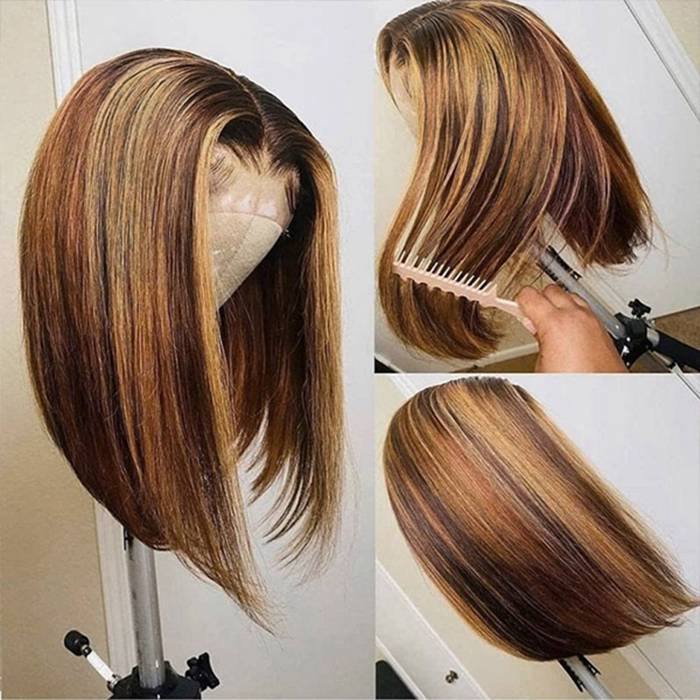 Highlight P4/27 Colored Straight Hair For Women Brazilian Virgin Short Bob Wigs