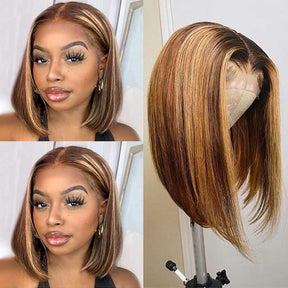 Highlight P4/27 Colored Straight Hair For Women Brazilian Virgin Short Bob Wigs