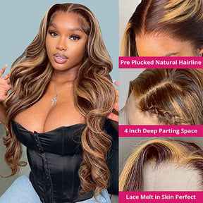 P4/27 Highlight Honey Blonde Body Wave Lace Closure Wigs