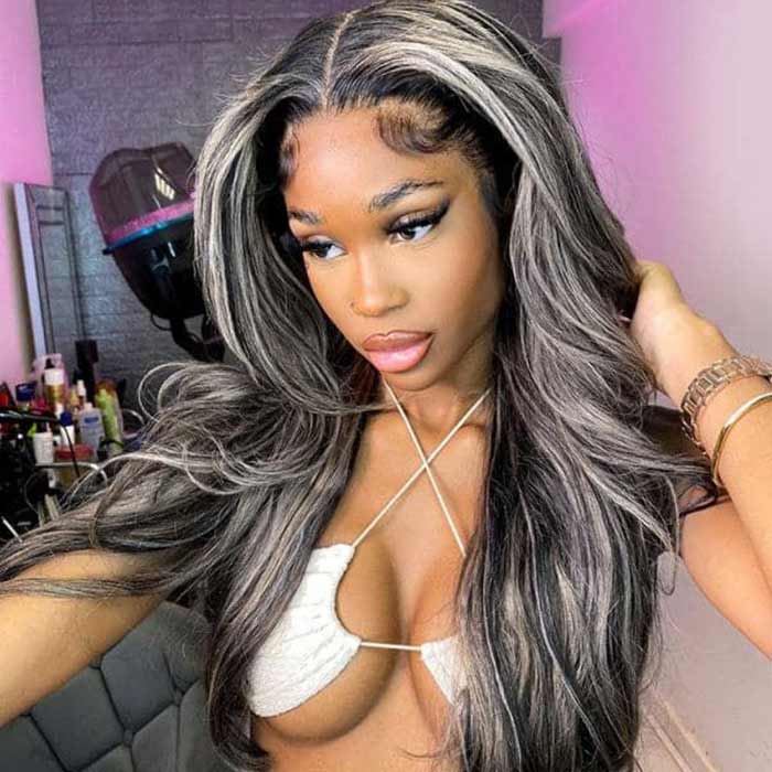 Highlights Body Wave Platinum Blonde Mixed Color Transparent HD Lace Human Hair Wigs