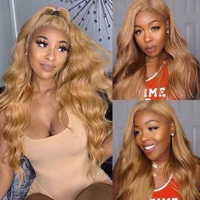 Honey Blonde 4x4 Lace Closure Wigs 27 Colored Body Wave Human Hair Wigs