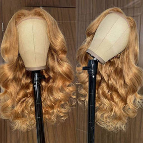 Honey Blonde 4x4 Lace Closure Wigs 27 Colored Body Wave Human Hair Wigs