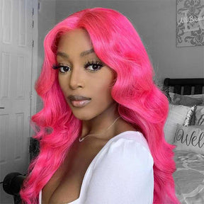 Hot Pink 13x4 Body Wave Lace Frontal Remy Hair Closure Wig For Women