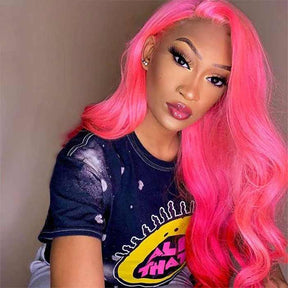 Hot Pink 13x4 Body Wave Lace Frontal Remy Hair Closure Wig For Women