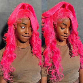 Hot Pink 13x4 Body Wave Lace Frontal Remy Hair Closure Wig For Women