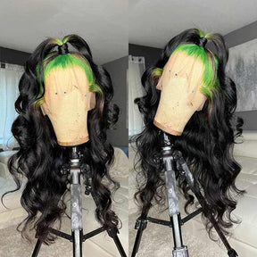 Hot Roots Billie Eilish Hairstyles Neon Color Roots On Black Hair Body Wave Wigs