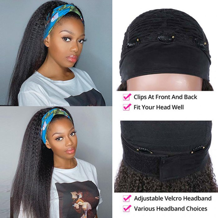 Kinky Straight Half Wig Glueless Human Hair Headband Wigs for Women