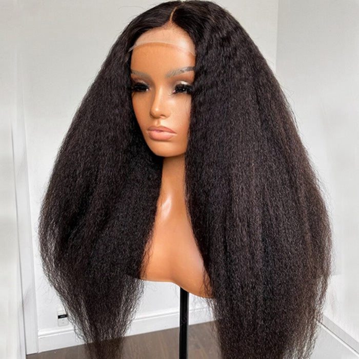 Kinky Straight Wigs 13x6 Lace Front Wig Yaki Human Hair Wigs Natural Black Wigs