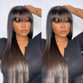 Long Silky Straight Glueless Wig With Bangs Scalp Friendly