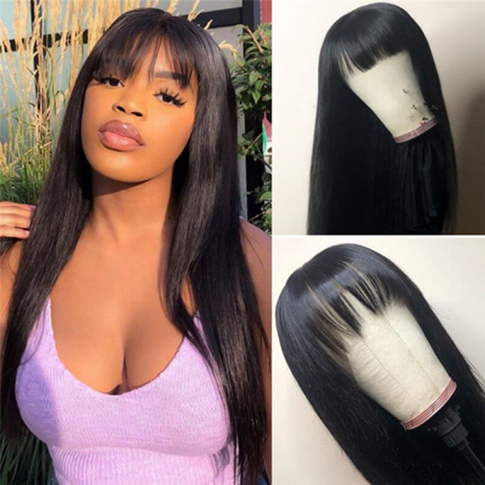 Long Silky Straight Glueless Wig With Bangs Scalp Friendly