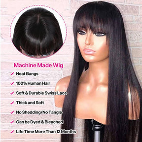 Long Silky Straight Glueless Wig With Bangs Scalp Friendly