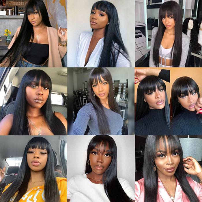 Long Silky Straight Glueless Wig With Bangs Scalp Friendly