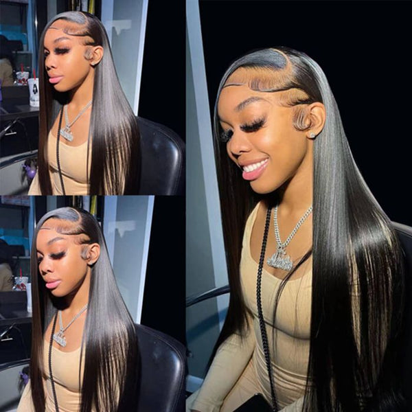 Long Straight Natural Color 4x4 5x5 Invisible Lace Closure Wig 100% Hu
