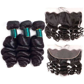 Loose Wave 3 Bundles With 13x4 Lace Frontal Human Hair