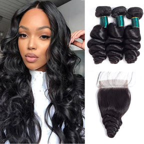 Loose Wave Hair 3 Bundles With 4x4 Lace Closure Best Virgin Human Hair