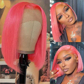 Mandisa Short Pink Straight 13x4 HD Transparent Lace Front Bob Wig