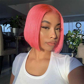 Mandisa Short Pink Straight 13x4 HD Transparent Lace Front Bob Wig