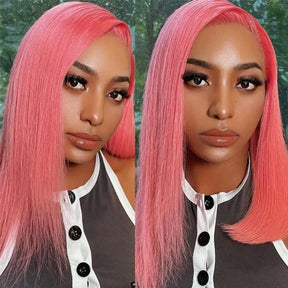 Mandisa Short Pink Straight 13x4 HD Transparent Lace Front Bob Wig