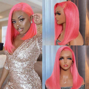 Mandisa Short Pink Straight 13x4 HD Transparent Lace Front Bob Wig