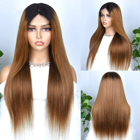 Ombre 1B/30 Brown Color Straight Lace Front 100% Human Hair Wig