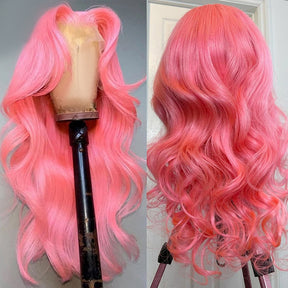 Pink Colored Human Hair Wigs For Women Body Wave Lace Front Wig Pre plucked Body Wave Lace Wig