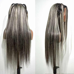 Platinum Blonde Highlights Straight Mixed Color Transparent HD Lace Human Hair Wigs