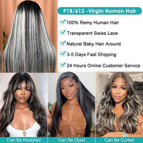 Platinum Blonde Highlights Straight Mixed Color Transparent HD Lace Human Hair Wigs