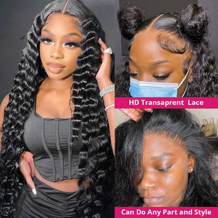 Pre Plucked Deep Wave 360 Lace Frontal Human Hair Wigs
