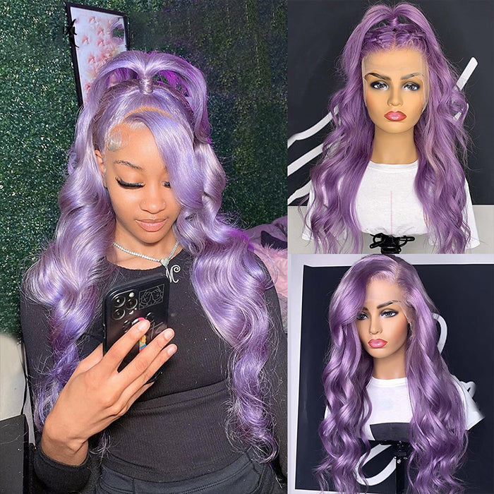 Purple Colored Human Hair Wigs 13x4 Lace Frontal Wig Peruvian Virgin Transparent Body Wave Lace Wigs