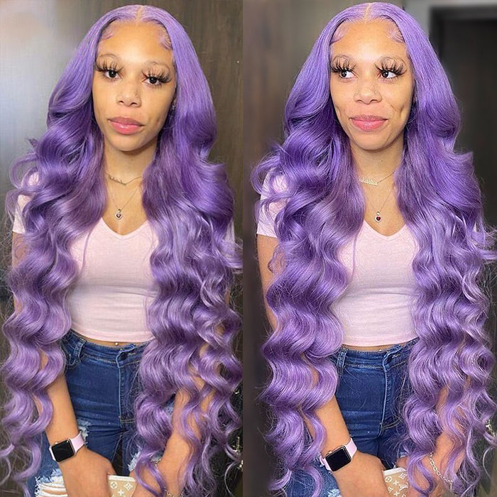 Purple Colored Human Hair Wigs 13x4 Lace Frontal Wig Peruvian Virgin Transparent Body Wave Lace Wigs