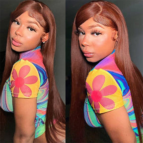 Reddish Brown 13x4 Straight Lace Front Wigs #33 Auburn Brown Glueless Human Hair Wigs