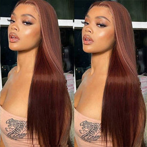 Reddish Brown 13x4 Straight Lace Front Wigs #33 Auburn Brown Glueless Human Hair Wigs