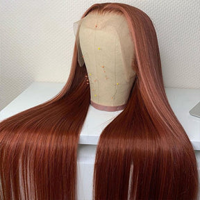 Reddish Brown 13x4 Straight Lace Front Wigs #33 Auburn Brown Glueless Human Hair Wigs